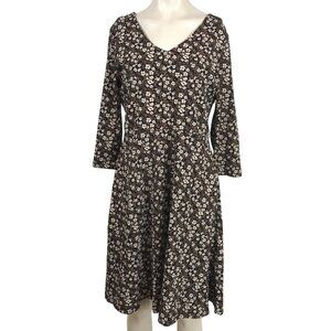PACT - WOMEN'S LARGE - BLACK FLORAL SHORT SLEEVE V NECK ORGANIC COTTON DRESS